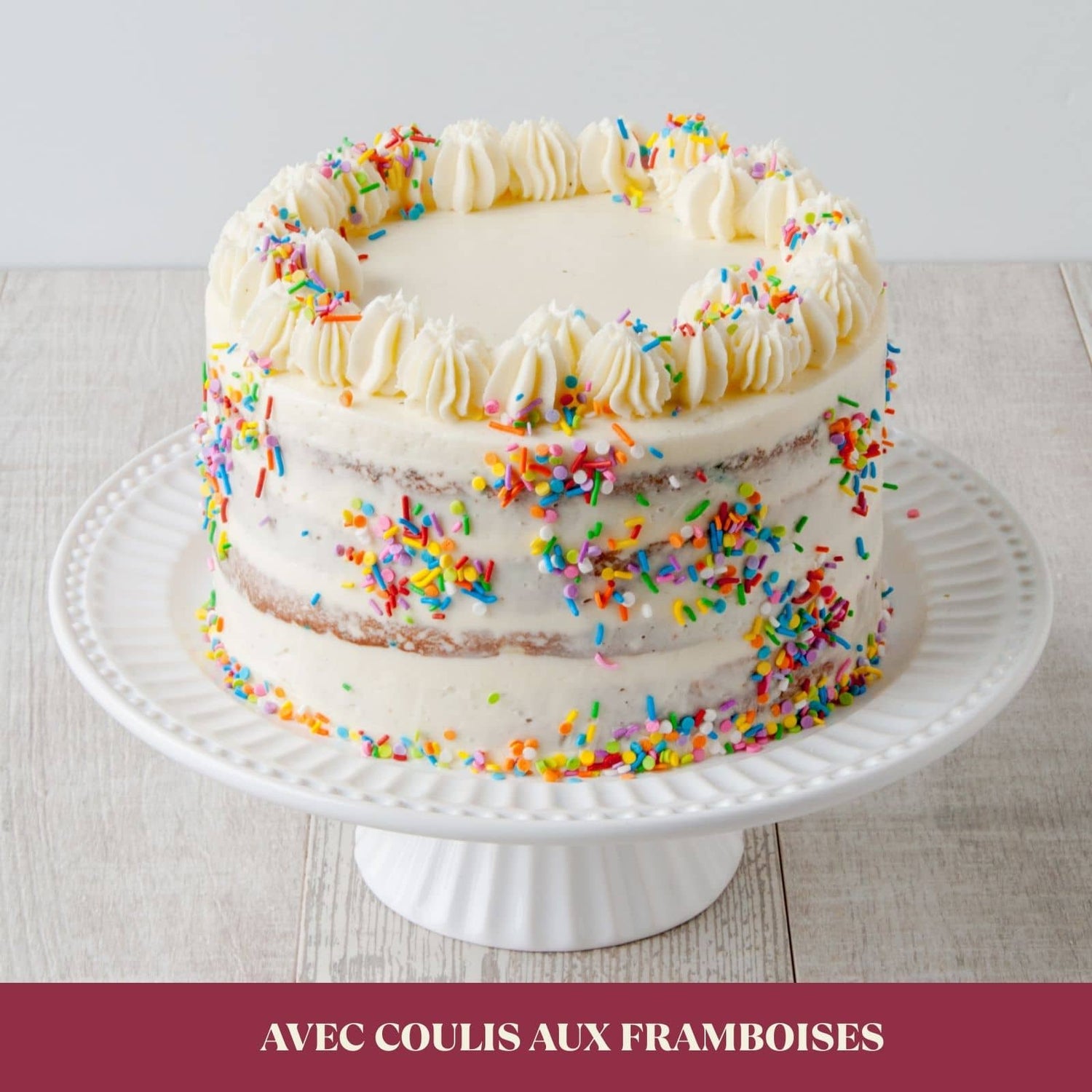 Gâteau anniversaire avec coulis aux framboises - 14-16 portions-AvecPlaisirs Chefs Traiteurs