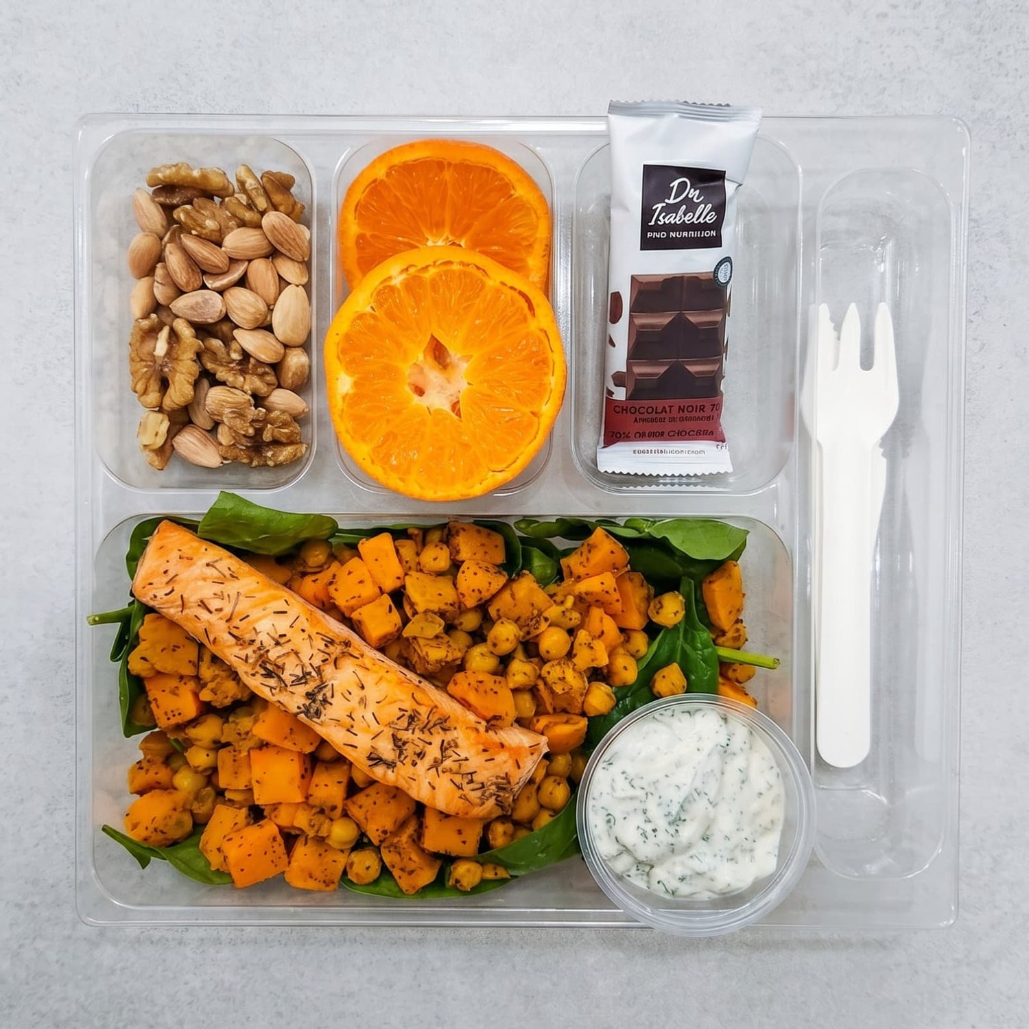 Isabelle's Salmon, Sweet Potato, and Spinach Salad Box