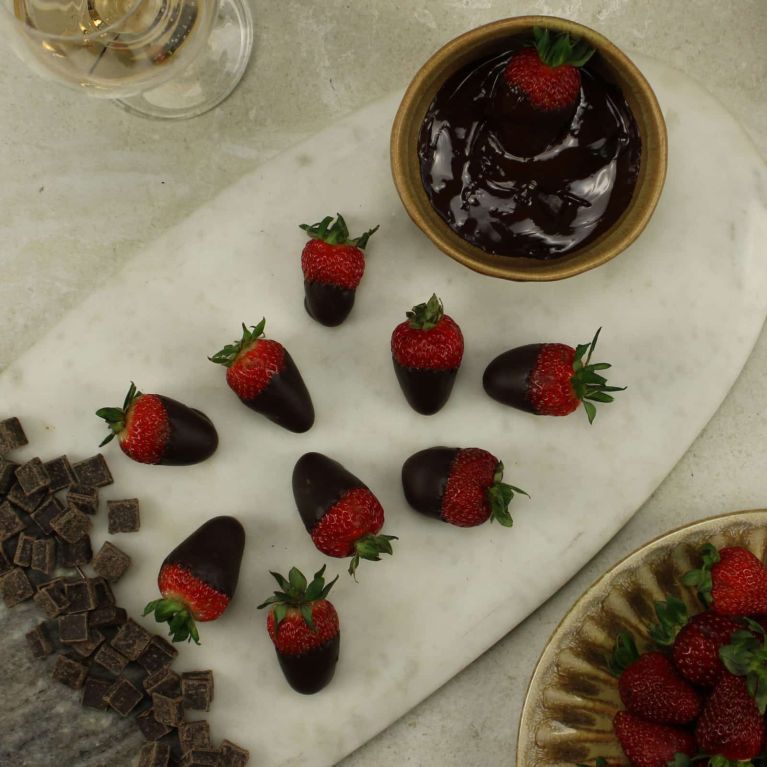 Strawberries dipped in dark chocolate Platter